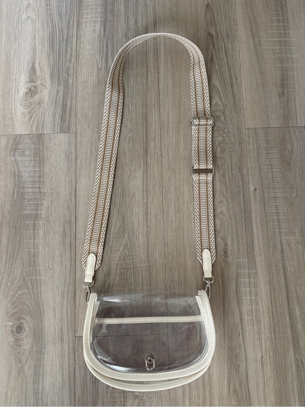 Clear Crossbody Bag with Cream Trim and Adjustable Strap